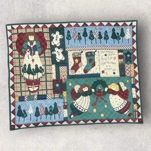 Handmade Folk Art Christmas Quilt Wall Hanging 24x30 Angels Trees Stockings